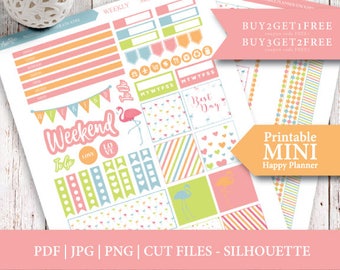 Flamingo Mini Happy Planner, Printable Planner Stickers, Weekly Kit, Flamingo Planner Stickers, Printable Stickers, Cut File