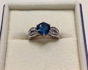1.5 carat London Blue Topaz Ring, Topaz Engagement Ring, Silver Topaz Ring, London Blue Topaz Ring