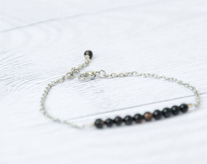 Black bracelet for women, Black bead bracelet for women, Black bracelet with stones, Black stone jewelry, Black stone bracelet