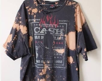 T Shirt Sale Splatter Bleached and Shredded Johnny Cash T Shirt XX Large