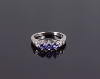 10k 0.50 Ctw Tanzanite Three Stone Diamond Accent Ring Gold