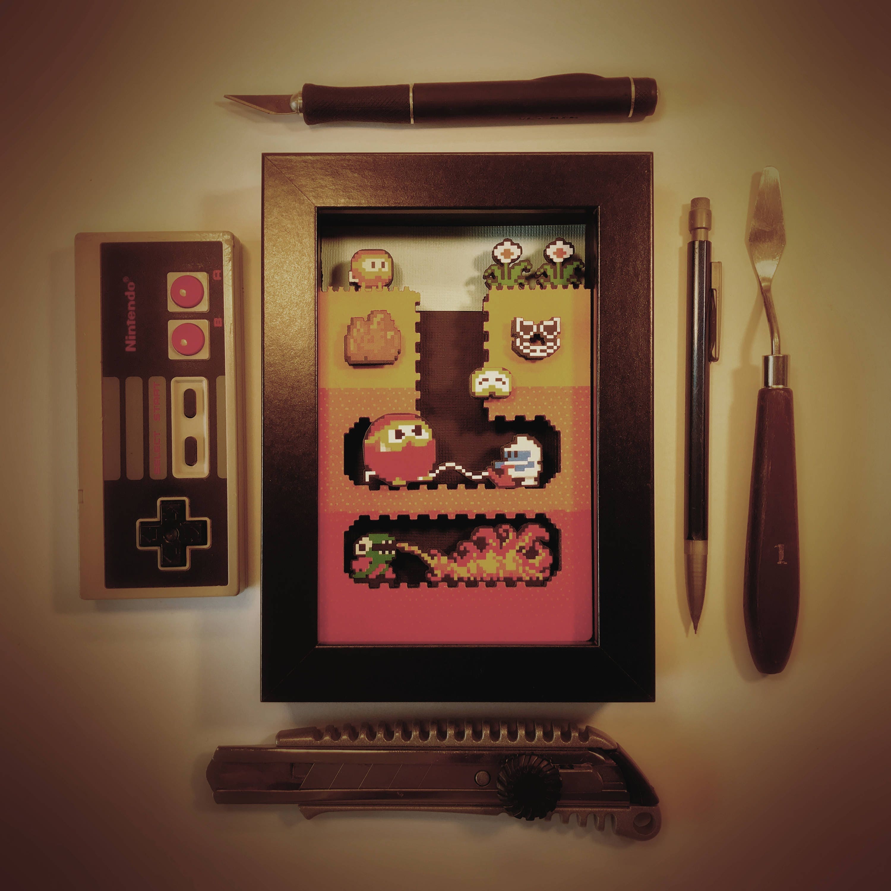 Dig Dug Shadowbox 4x6 Classic Retrogaming Art Shadow Box Diorama