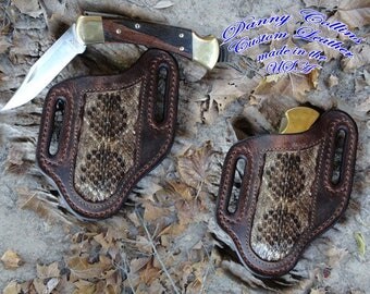 Buffalo and Rattle Snake Knife Sheath.... Buck 110 and other large folding knives
