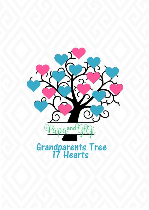 Download Grandparents Family Tree with 17 Hearts SVG EPS Ai and Pdf
