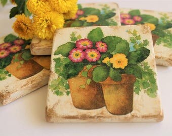 Stone Tile Coasters set of 4 Decoupage Stone Tiles