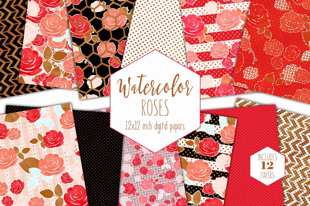 Download VALENTINE'S DAY RED Floral Digital Paper Pack Commercial ...