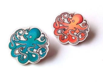 Octopus pin, Miniature animal brooch, Lapel pin