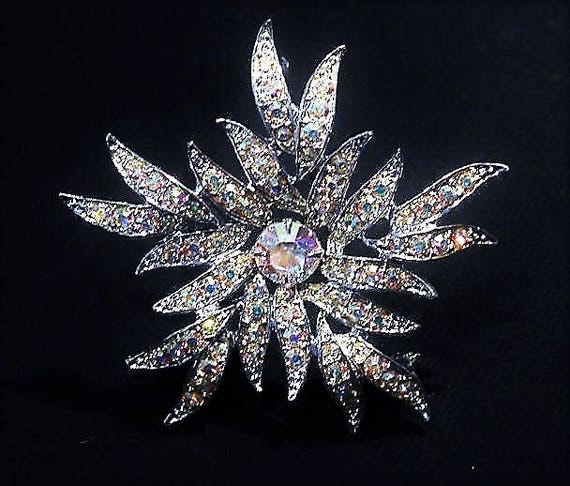 Sarah Coventry Rhinestone Brooch AURORA BLAZE Mid Century 1960s Fashion Designer Jewelry AB Aurora Borealis Wedding Bride Bridal Summer