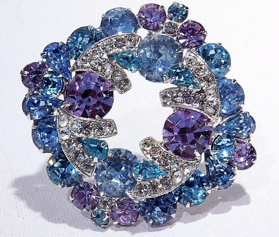 EISENBERG Rhinestone Brooch / 1940s Eisenberg Brooch / Signed Eisenberg / Wedding / Bride Bridal Jewelry / Designer Fashion