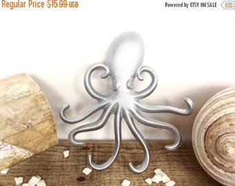ON SALE Silver Octopus Hook - Jewelry Hanger - Silver Wall Art - Necklace Holder - Bathroom Wall Art - Silver Decor - Octopus Wall Art - Key