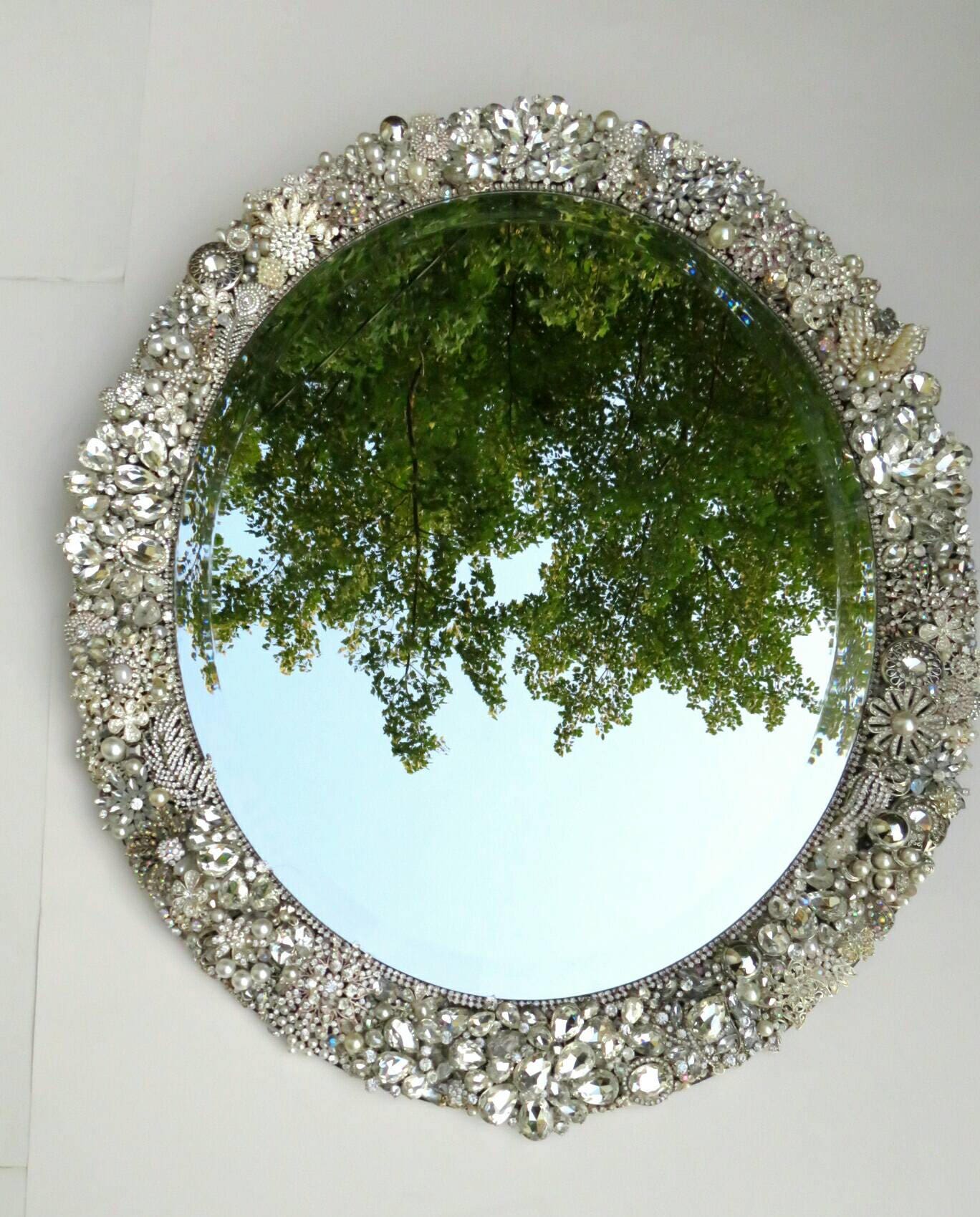Oval rhinestone wall mirror jewelry mirror decorative