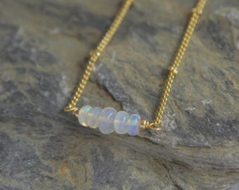 Real Opal Necklace, White Opal Necklace, Ethiopian Opal Necklace for Her, October Birthstone, Opal Choker, Genuine Opal Jewelry, Boho Luxe