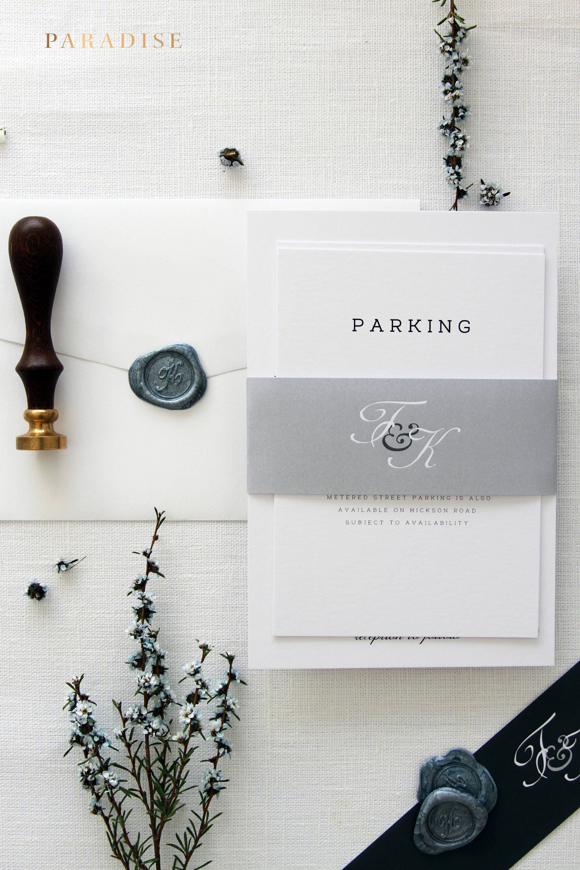 Eileen Wreath Wedding Invitation Sets Modern Belly Bands