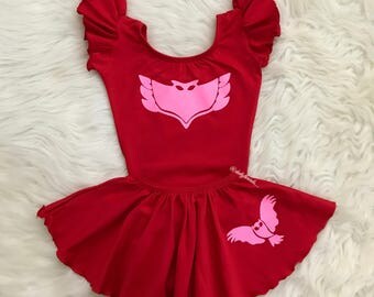 SKIRT only - OWLETTE inspired Red Ruffle Skirt w/ Owlette design OR plain skirt (leotard sold separately) - Hero / costume / Pj masks