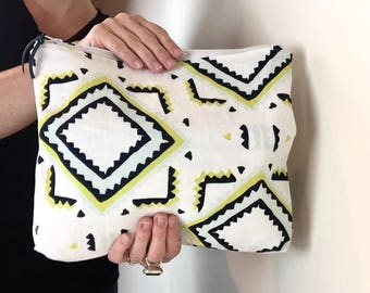 Large zipper pouch, Geometric Zipper Pouch, Boho Makeup Bag, cosmetic bag, Boho Chic Bag, Foldover clutch, gifts for her, cute bag, toiletry