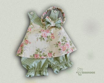 Flowers and Dots Reversible Baby Pinafore