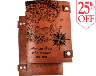 Travel journal - leather journal - personalized journal - travel notebook - custom journal - not all those wander are lost - summer sale