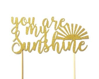 1 pc you are my sunshine script Gold Glitter Cake Topper for Birthday Baby Shower boy girl