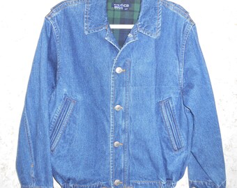 Vintage 1990s Nautica Denim Jean Jacket Oversized Slouchy Button Zippered Front Boho Hipster 90s Hip Hop Cotton Denim Womens Small Petite