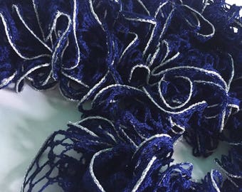 Navy Blue and Silver Glitter Ruffle Scarf