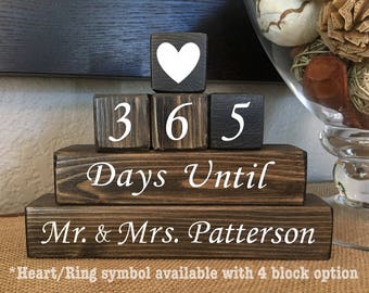 Walnut Stained Wedding Countdown Blocks / Rustic Wedding Countdown Blocks / Farmhouse Wedding Countdown Blocks