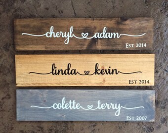 PERSONALIZED COUPLES SIGN-Custom wedding gift-Name sign with heart & date-Established sign-Engagement Present-Stained wood sign-Anniversary