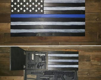 Large Thin Blue Line Concealed Weapon Flag Cabinet