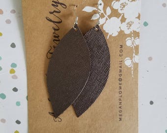 Handmade Leather Earrings - Gunmetal Gray - 3" x 1.25"