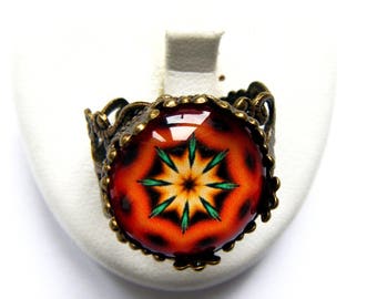 Ornate ring orange and green mandala