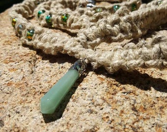Natural hemp dog leash with beads and Jade stone