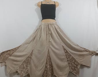 Ladies Long Gypsy Gothic Medieval Renaissance Vintage Embroidered Beige color Autumn/Winter Rayon Velvet Skirt Freesize 12 14 16 18 20