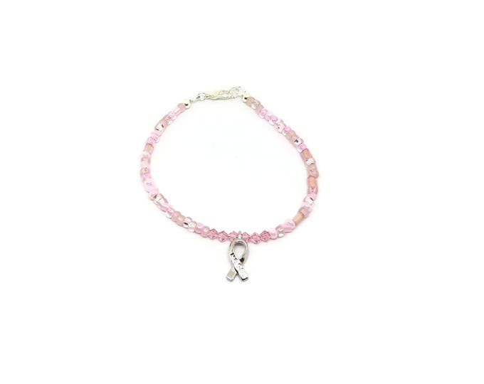 Pink Ribbon Bracelet, Breast Cancer Awareness Bracelet, Pink Ribbon Jewelry, Breast Cancer Jewelry, Hope Awareness Bracelet