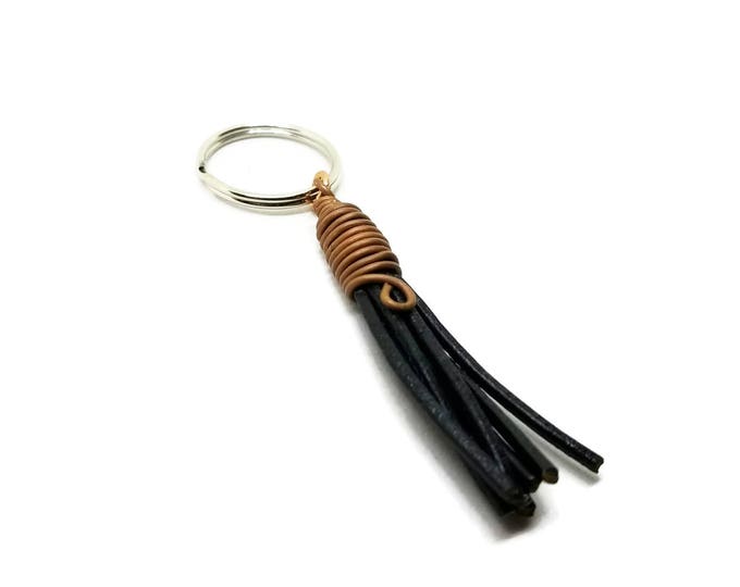 Copper Wrapped Leather Tassel Keychain, Leather Key Chain, Copper Key Chain, Unique Birthday Gift, Stocking Stuffer, Gift for Her