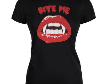 Halloween Vampire Bite Me Black Juniors Soft T-Shirt