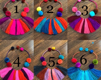 Mexican Necklace, Tassel Necklace, Pompon Necklace