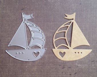 Travel sea boat sailboat heart Sizzix die