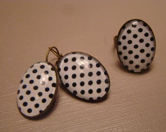 Polka dot earrings and ring set