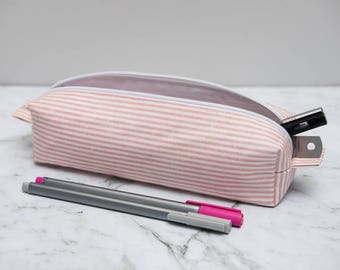 Pink and White Striped Box Pencil Case