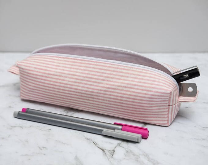 Pink and White Striped Box Pencil Case
