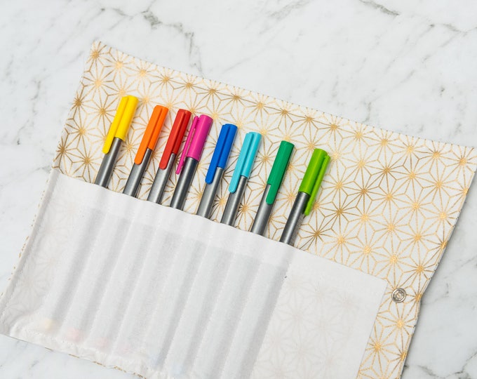 Metallic Gold Pen Roll - pencil roll - roll up pencil case - pencilcase - makeup brush roll - paint brush roll - school supplies