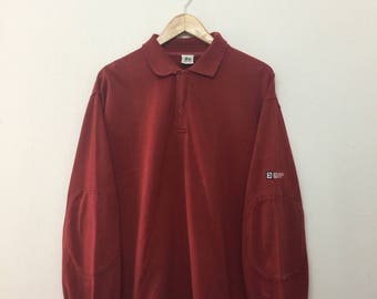 STUSSY Polo Shirt/Vintage 90s Stussy Longsleeve Rugby Shirt/Stussy Sport/Streetwear/Red/Size M