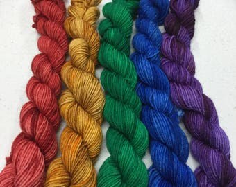 Mini Skein Set - Superwash Merino Nylon (75/25) Fingering Yarn - Sock Yarn Hand Painted - 5/20 gram skeins - 92 yards each - GEMSTONES