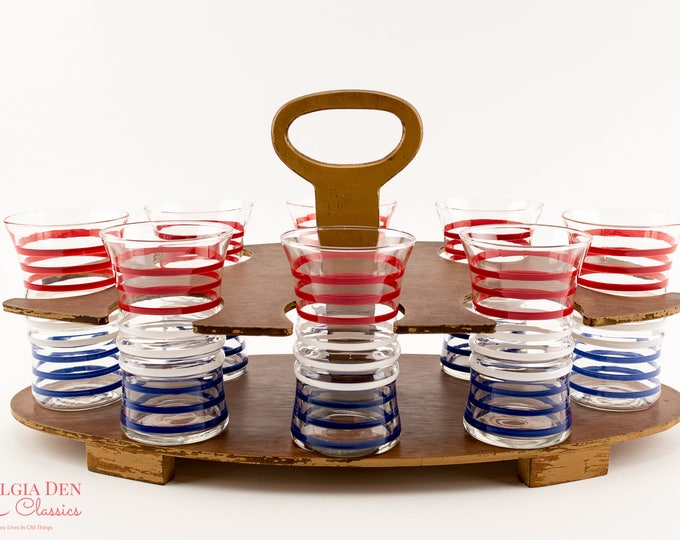 Anchor Hocking Art Deco Tumblers | Red White And Blue Tumblers | 1938-1944 | Betsy Ross Glass Set