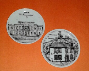 2 Royal Porzellan KPM Bavaria Handarbeit Porcelain Mini Plates ~ Bonn + Bad Godesberg ~ Made in Germany