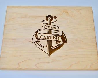 Navy Gift, Anchor Gift, Nautical, Nautical Decor, Anchor Cutting Board, Personalized Anchor, Military Gift, Custom Navy Gift, Engraved Navy