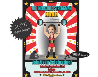 Strongman Birthday Invitation, Strongman Photo Birthday Invitation, Custom Strongman Birthday Invitation, Strongman Party, Strongman Photo