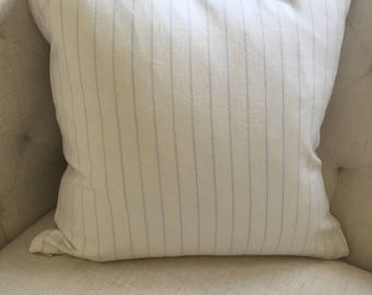Holland & Sherry Ivory with Pale Blue Pinstripe Pillow Cover
