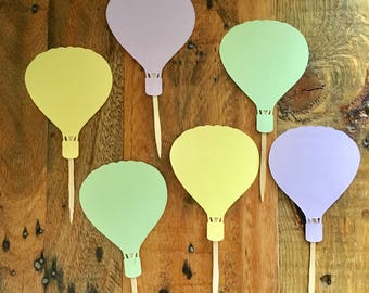 HOT AIR BALLOON Cupcake Toppers & Party Circles in Seafoam