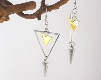 Silver Golden Triangles Earrings Silver Cone