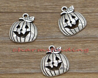 30pcs Pumpkin Charms Halloween Charm Antique Silver Tone 18x16mm cf0227
